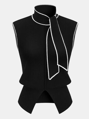 Commense Contrast-Trim Tie Neck Sweater NWT Size S